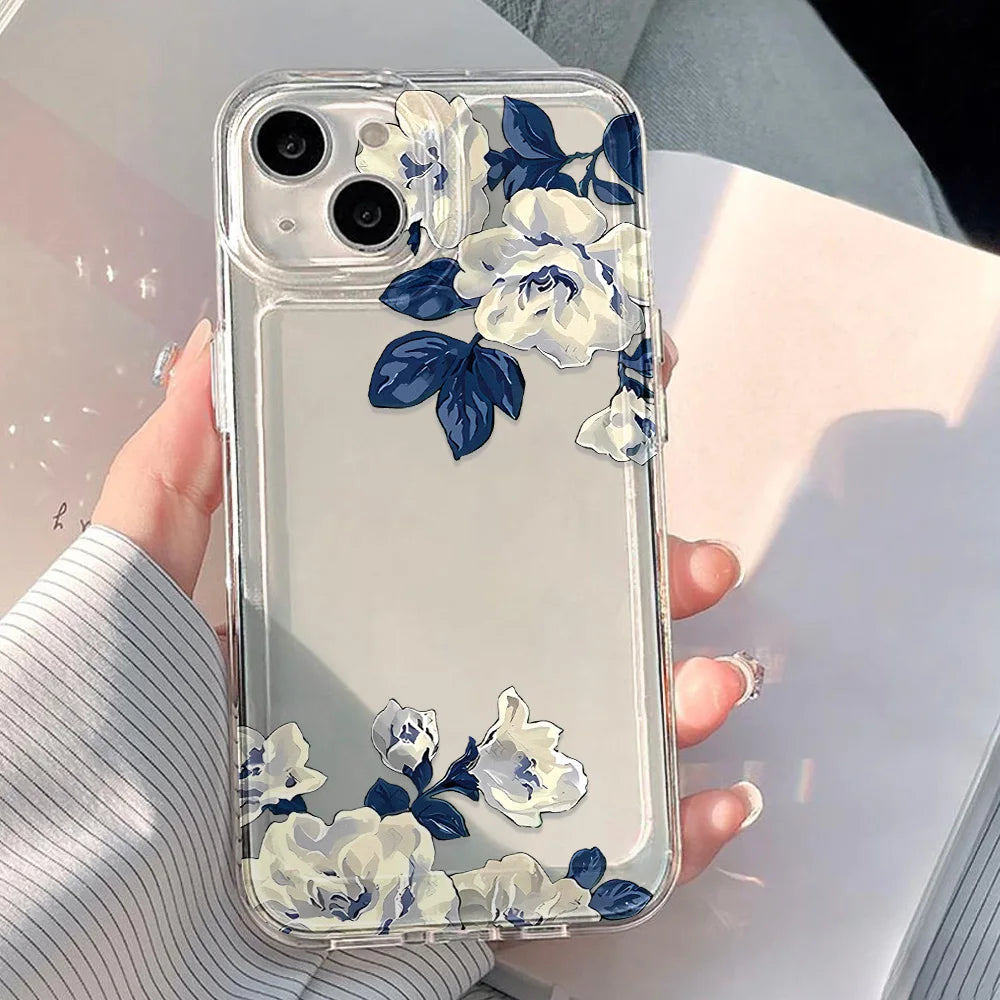 Vintage Floral Transparent Phone Case for iPhone 11–17 Series | Shockproof Soft TPU Clear Ins Flower Cover with Camera Protection