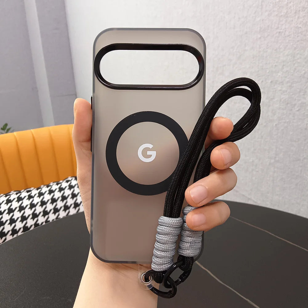 Google Pixel 8 / 8A / 8 Pro / 9 / 9A / 9 Pro / 9 Pro XL / 10 / 10 Pro / 10 Pro XL Case | Transparent TPU + PC Magnetic Wireless Charging Cover with Lanyard