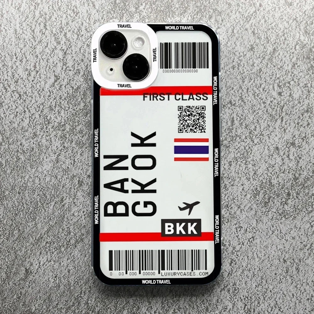 Plane Ticket Travel iPhone Case | Customizable Full-Coverage Shockproof Soft Silicone Cover
