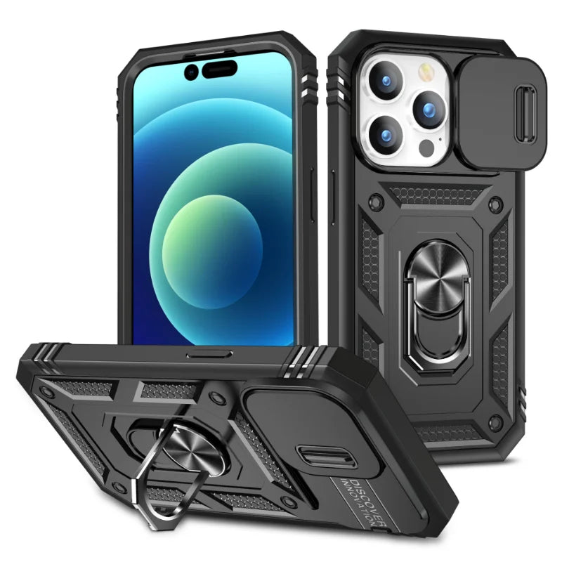 Full-Coverage iPhone Ring Case with Sliding Camera Cover & Kickstand | Anti-Scratch & Card Slot