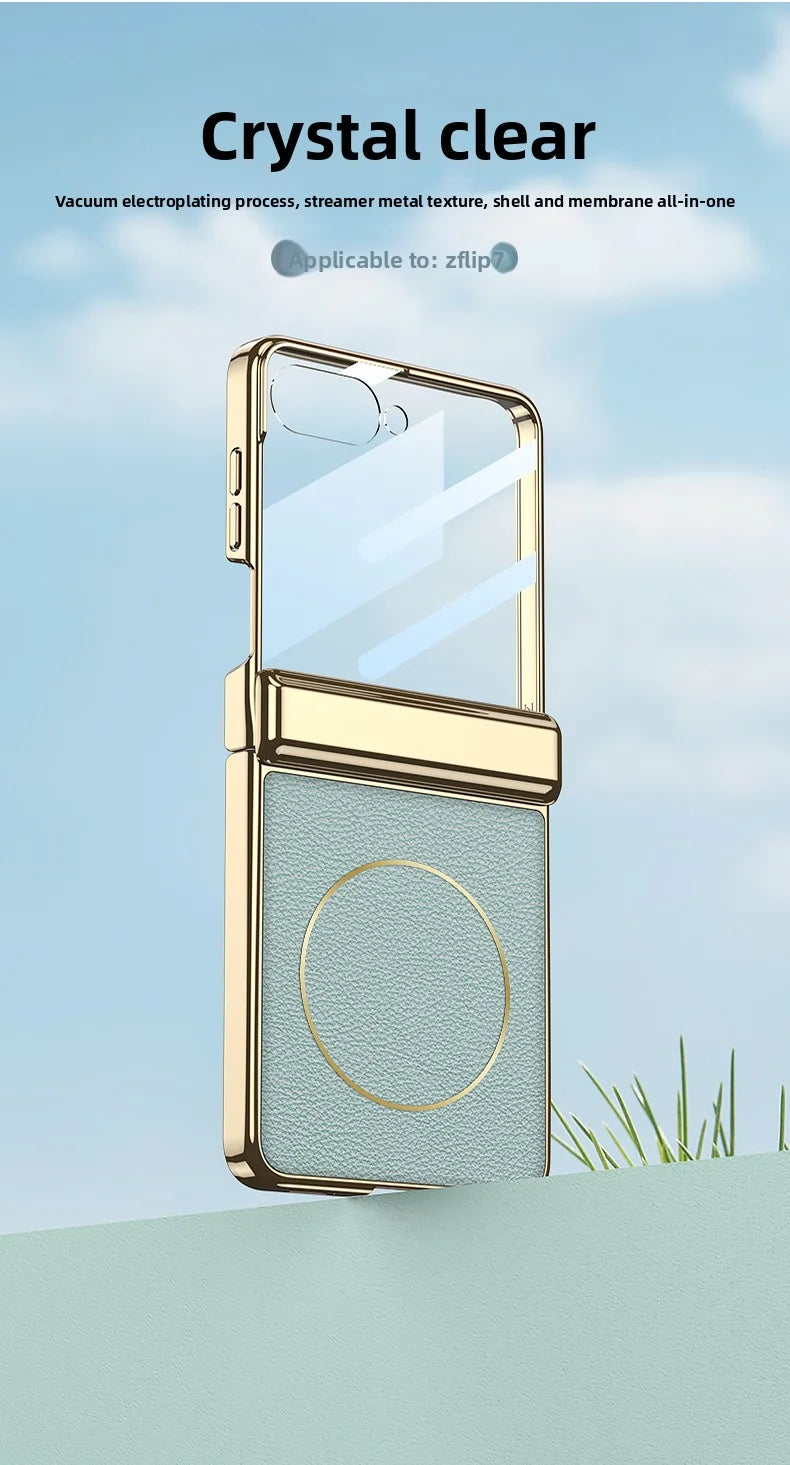Samsung Galaxy Z Flip 7 Case | Luxury PU Leather Magnetic Full-Coverage Protective Back Cover