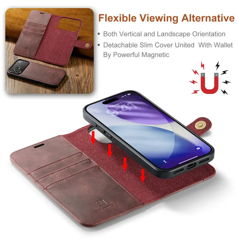 Retro Luxury Magnetic Flip Wallet iPhone Case | Card Slot, Kickstand & Shockproof