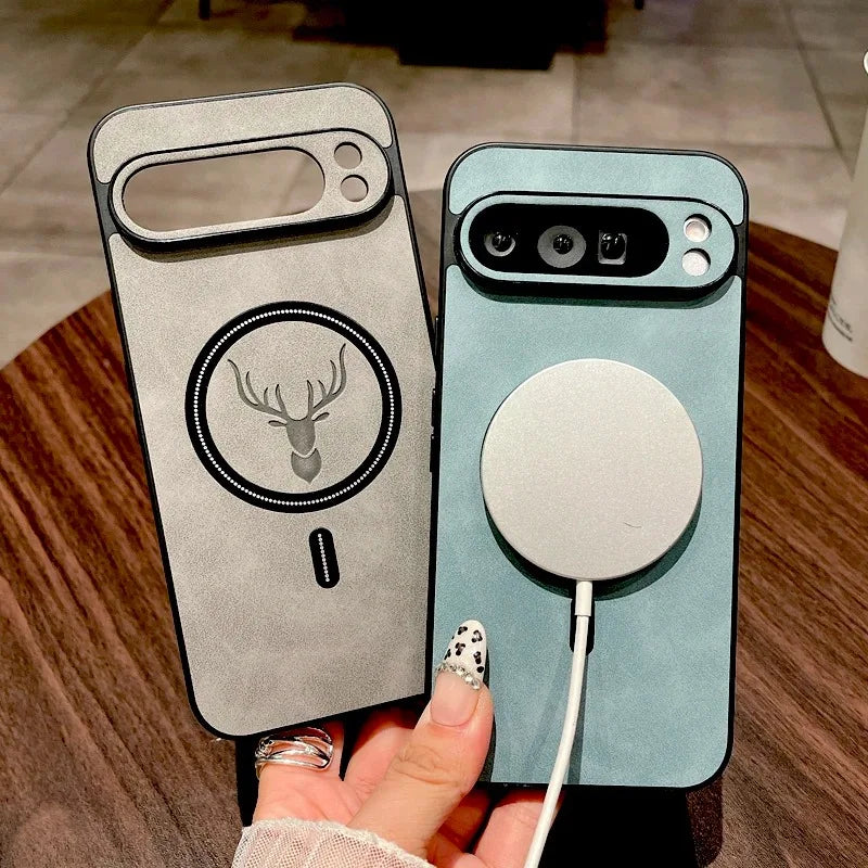 Google Pixel 9 / 9A / 9 Pro / 9 Pro XL / 10 / 10 Pro / 10 Pro XL Case | Luxury PU Leather Magnetic Wireless Charging Half-Wrapped Cover