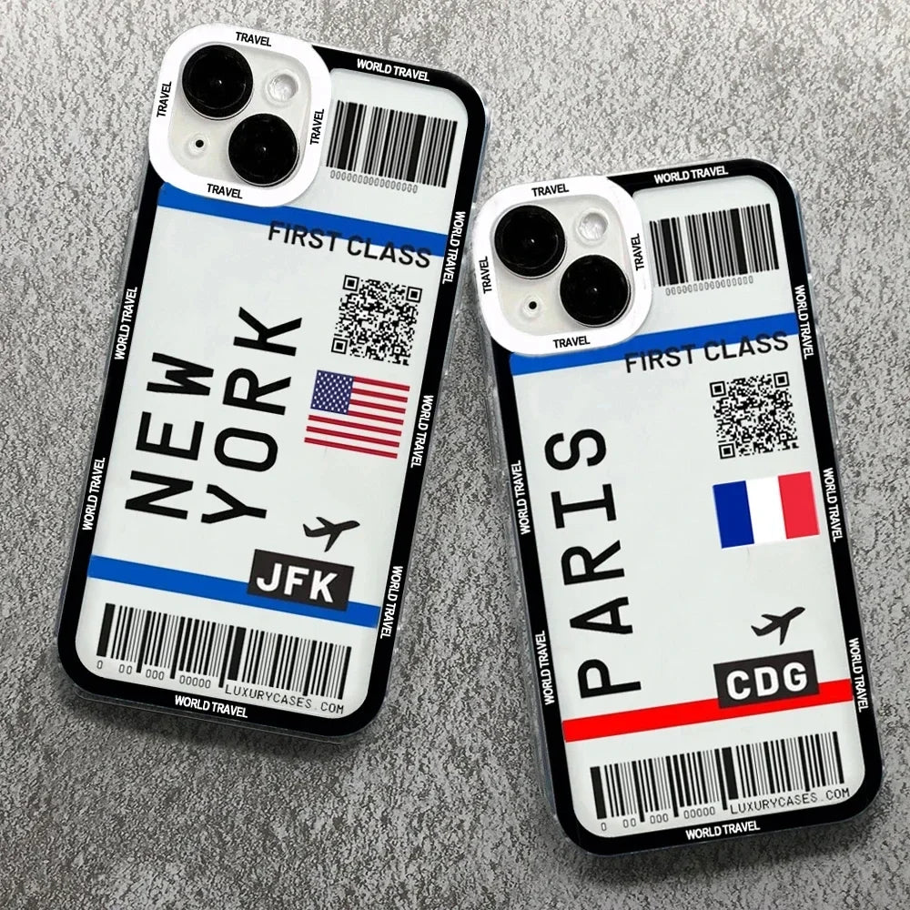 Plane Ticket Travel iPhone Case | Customizable Full-Coverage Shockproof Soft Silicone Cover