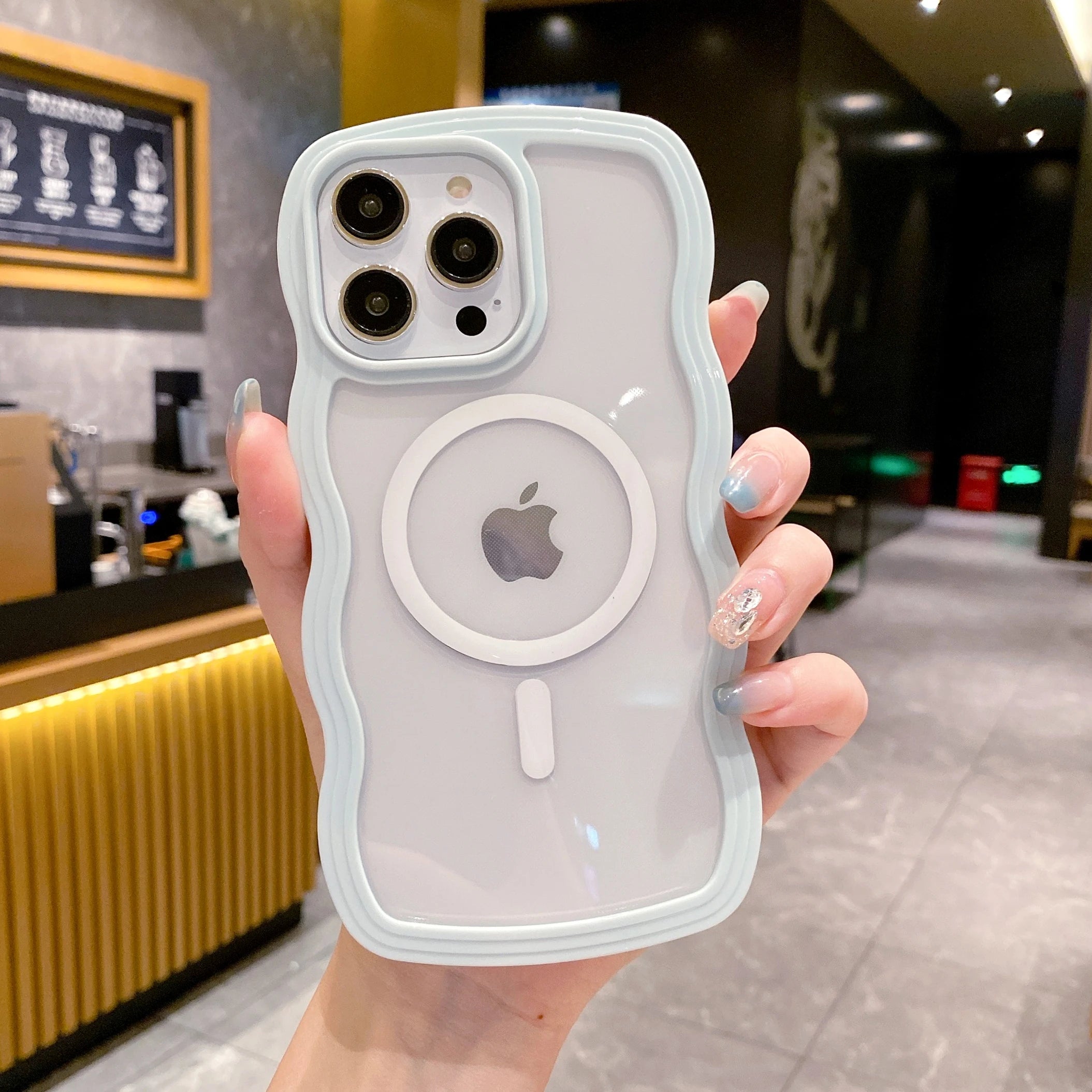 Cute Transparent Magnetic Case for iPhone 11–17 Series | MagSafe Compatible Wave Frame Protection Cover