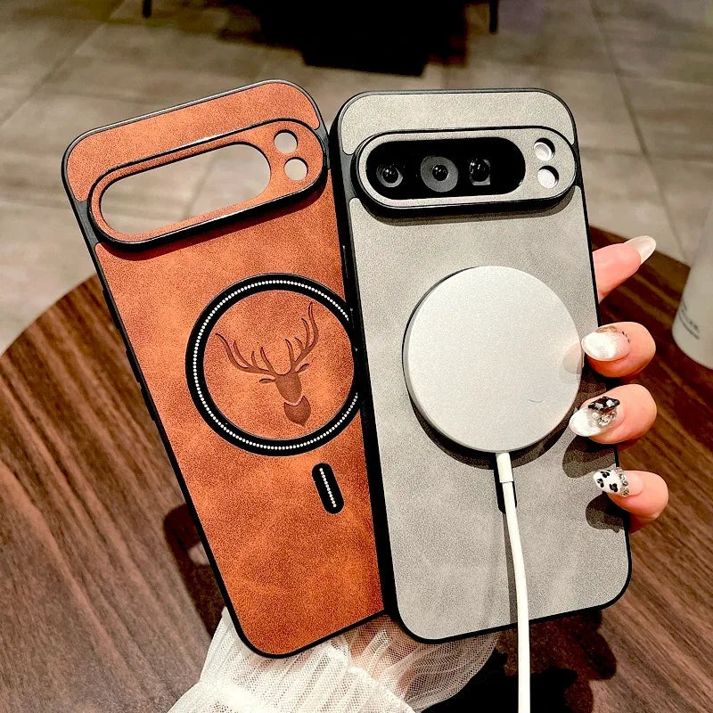 Google Pixel 9 / 9A / 9 Pro / 9 Pro XL / 10 / 10 Pro / 10 Pro XL Case | Luxury PU Leather Magnetic Wireless Charging Half-Wrapped Cover