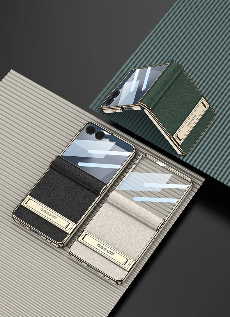 Samsung Galaxy Z Flip 7 Case | Luxury PU Leather Full-Coverage Flip Case with Stand
