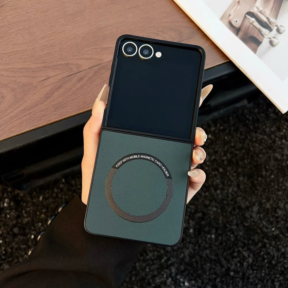 Samsung Galaxy Z Flip 7 Case | Luxury PU Magnetic Full-Coverage Wireless Charging Protective Cover