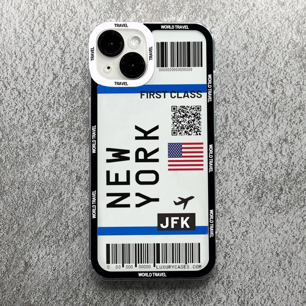 Plane Ticket Travel iPhone Case | Customizable Full-Coverage Shockproof Soft Silicone Cover