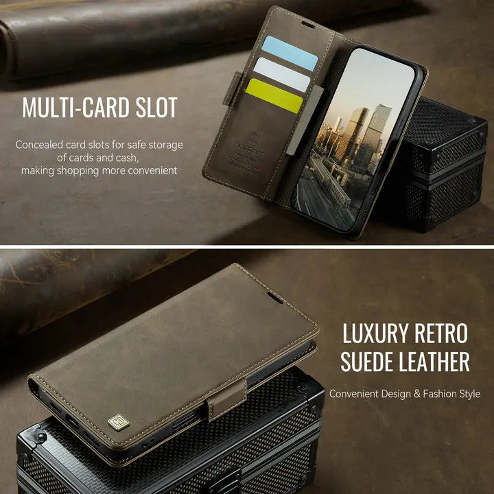 Luxury Magnetic PU Leather Wallet Case with Card & Cash Slots | Shockproof Flip Cover for iPhone