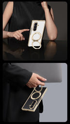 Luxury PU Leather Case for Samsung Galaxy Z Fold 7 | Ring Stand & Magnetic Wireless Charging