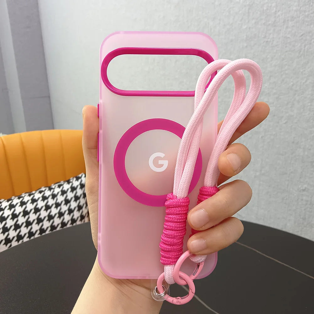 Google Pixel 8 / 8A / 8 Pro / 9 / 9A / 9 Pro / 9 Pro XL / 10 / 10 Pro / 10 Pro XL Case | Transparent TPU + PC Magnetic Wireless Charging Cover with Lanyard