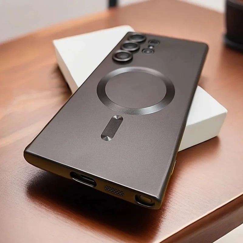 Luxury Magnetic Wireless Charging Matte Case for Samsung Galaxy S22-S25 Ultra | Shockproof Soft Half-Wrapped Cover