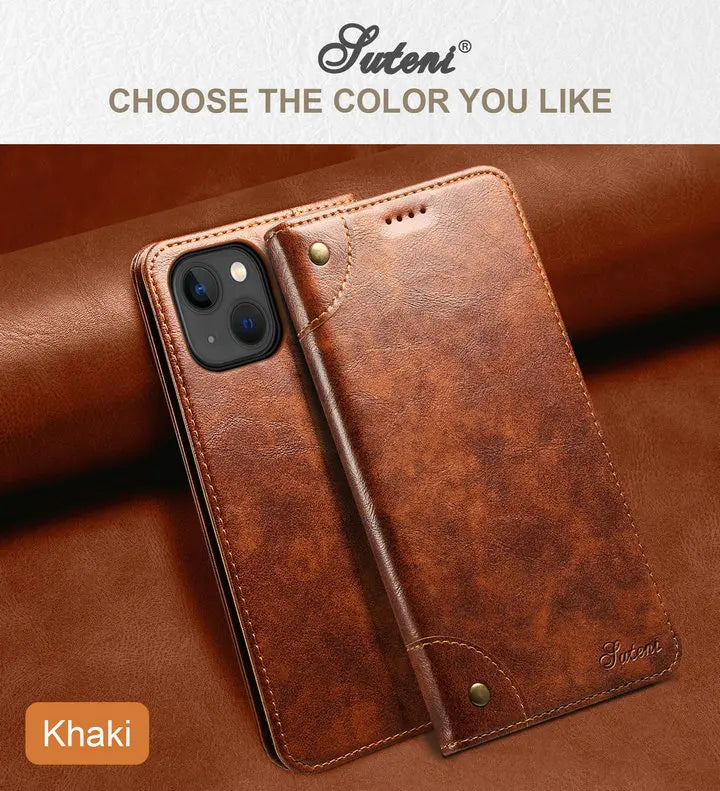 Retro Leather Magnetic Wallet Case with Kickstand | Shockproof & Full Protection for iPhone 16 Series