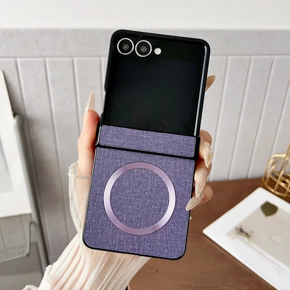 Samsung Galaxy Z Flip 7 Case | Luxury PU Cloth Magnetic Full-Coverage Protective Back Cover