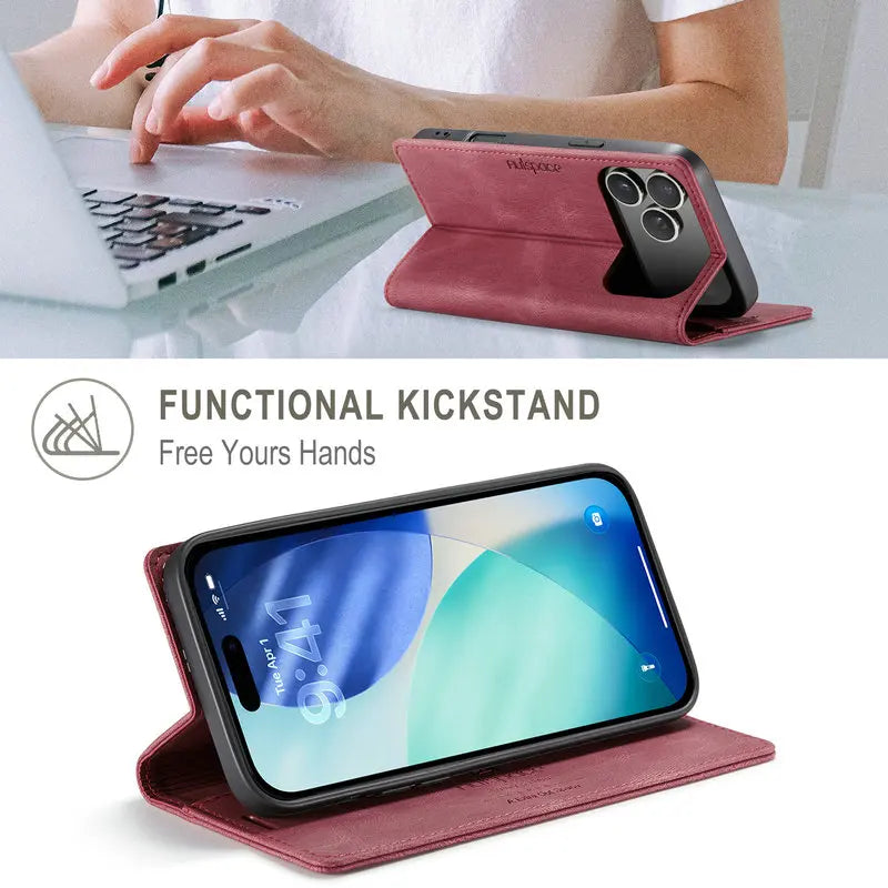 Retro PU Leather Wallet Phone Case | Magnetic Flip, Card & Cash Slot, Shockproof for iPhone