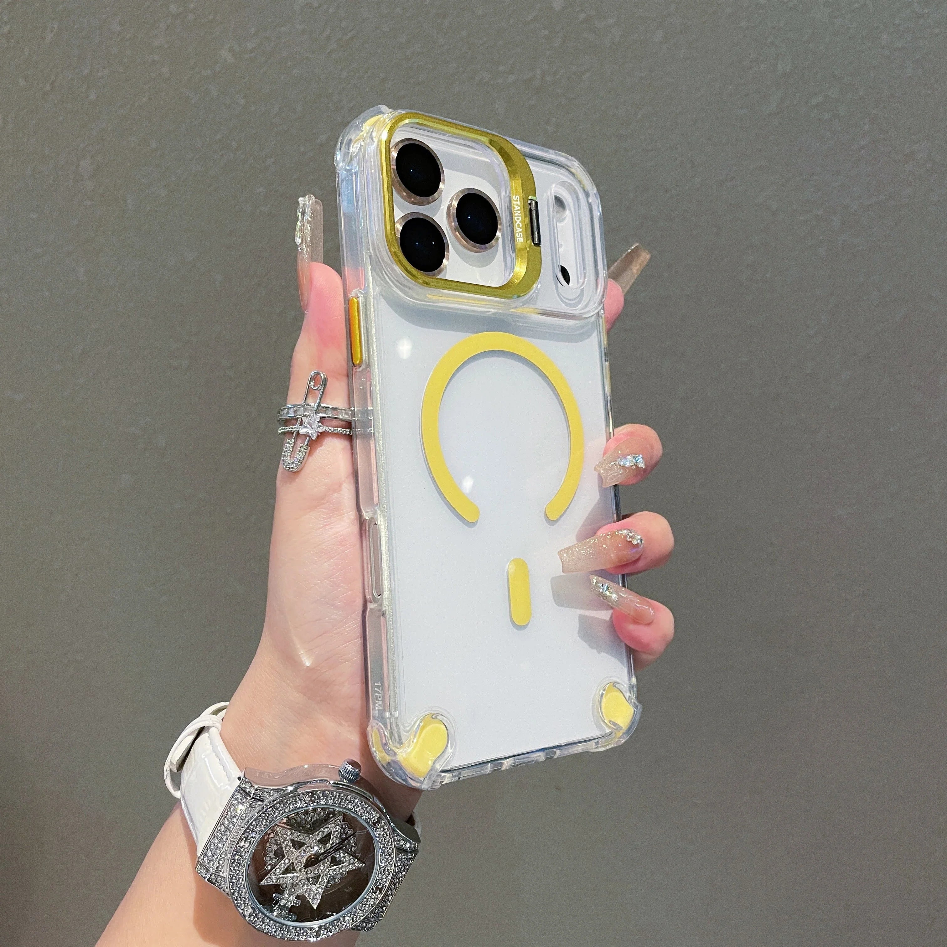 Transparent iPhone Case with Metal Ring Stand | MagSafe Wireless Charging Compatible