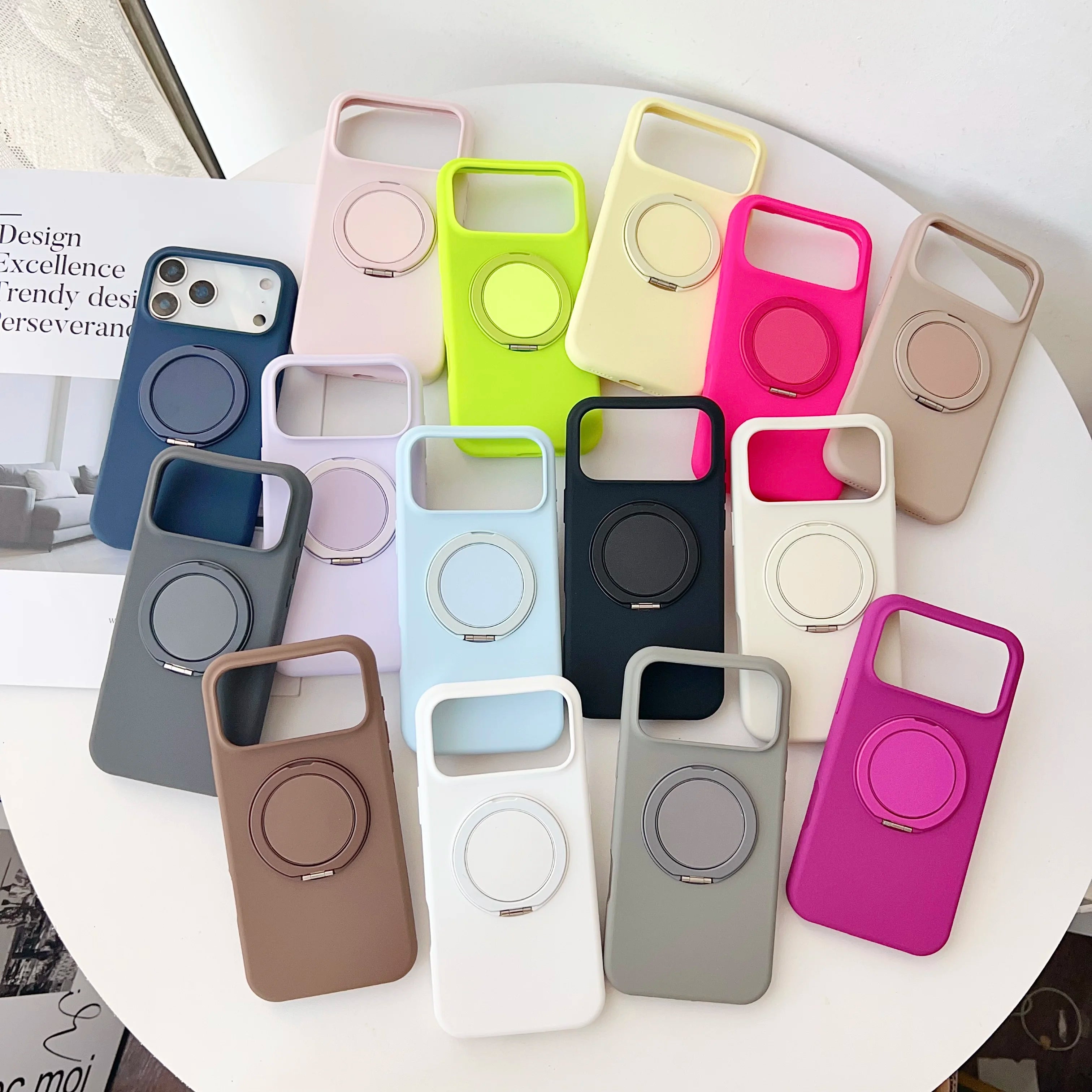 Liquid Silicone Ring Bracket iPhone Case | MagSafe Wireless Charging Compatible