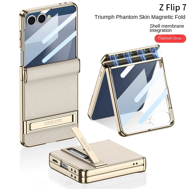 Samsung Galaxy Z Flip 7 Case | Luxury PU Leather Full-Coverage Flip Case with Stand