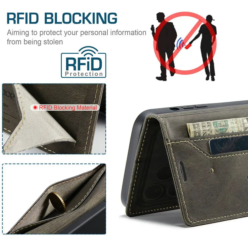 Retro PU Leather Wallet Phone Case | Magnetic Flip, Card & Cash Slot, Shockproof for iPhone