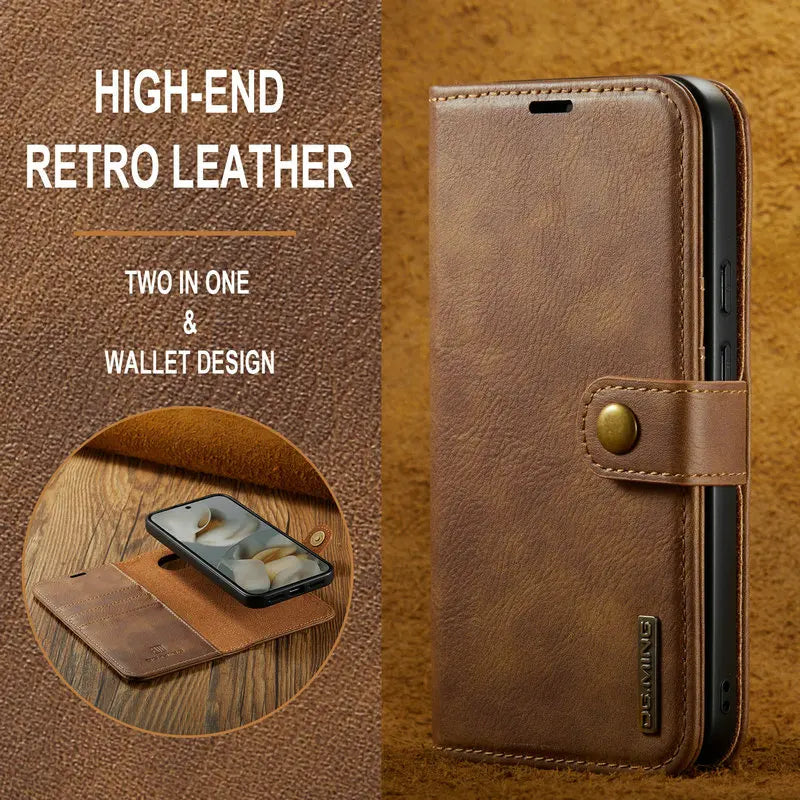 Retro Luxury Magnetic Flip Wallet iPhone Case | Card Slot, Kickstand & Shockproof