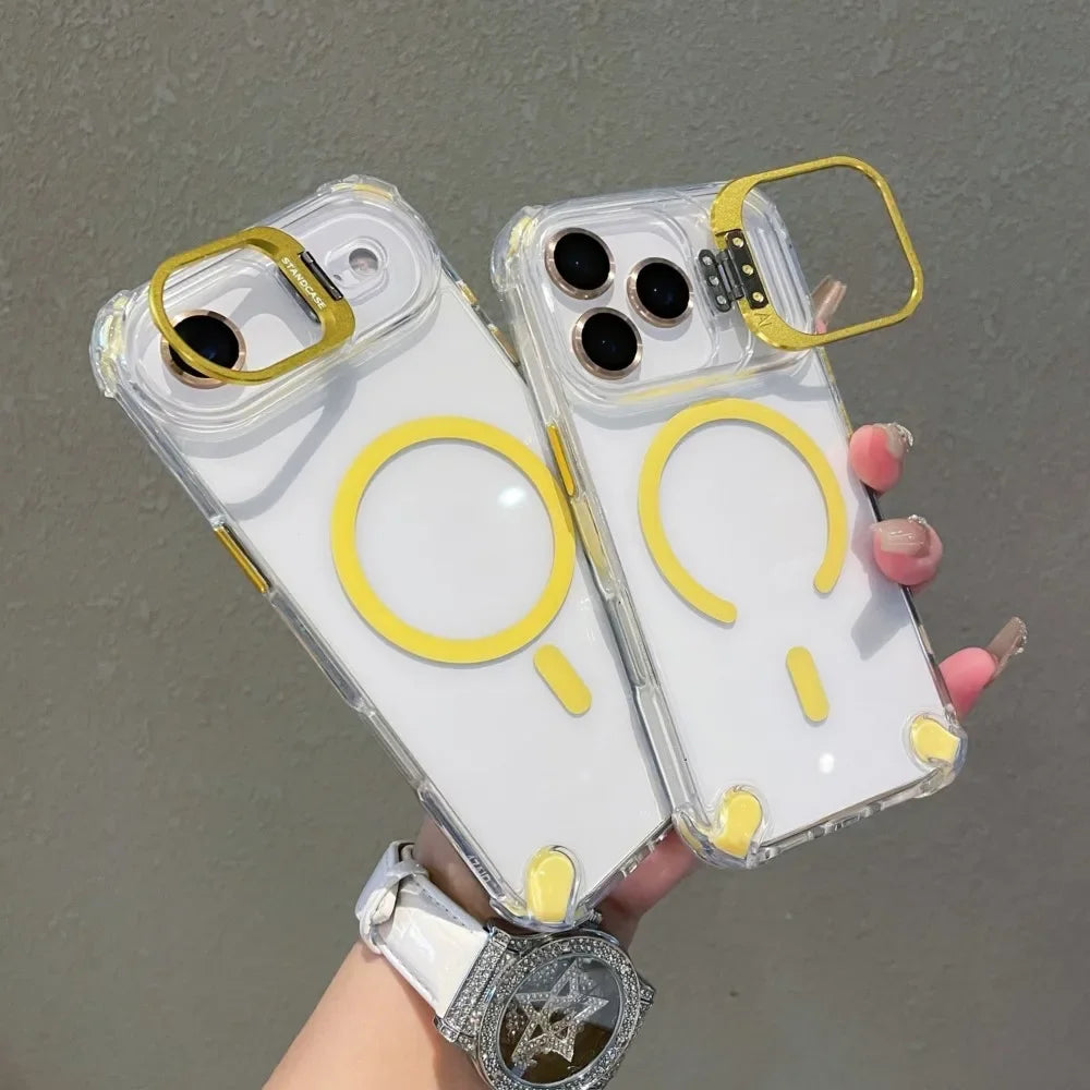 Transparent iPhone Case with Metal Ring Stand | MagSafe Wireless Charging Compatible