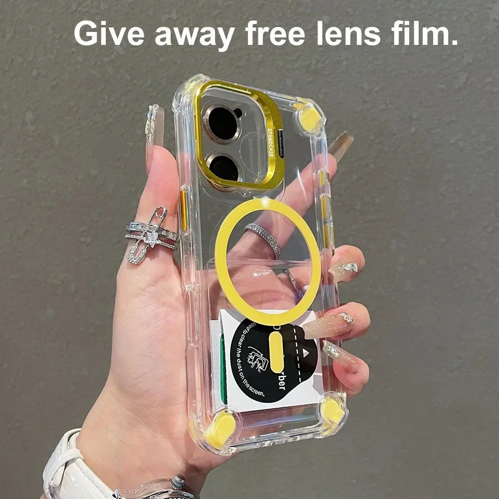 Transparent iPhone Case with Metal Ring Stand | MagSafe Wireless Charging Compatible