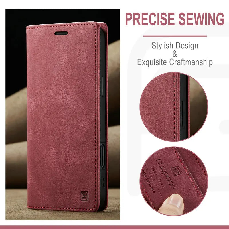 Retro PU Leather Wallet Phone Case | Magnetic Flip, Card & Cash Slot, Shockproof for iPhone