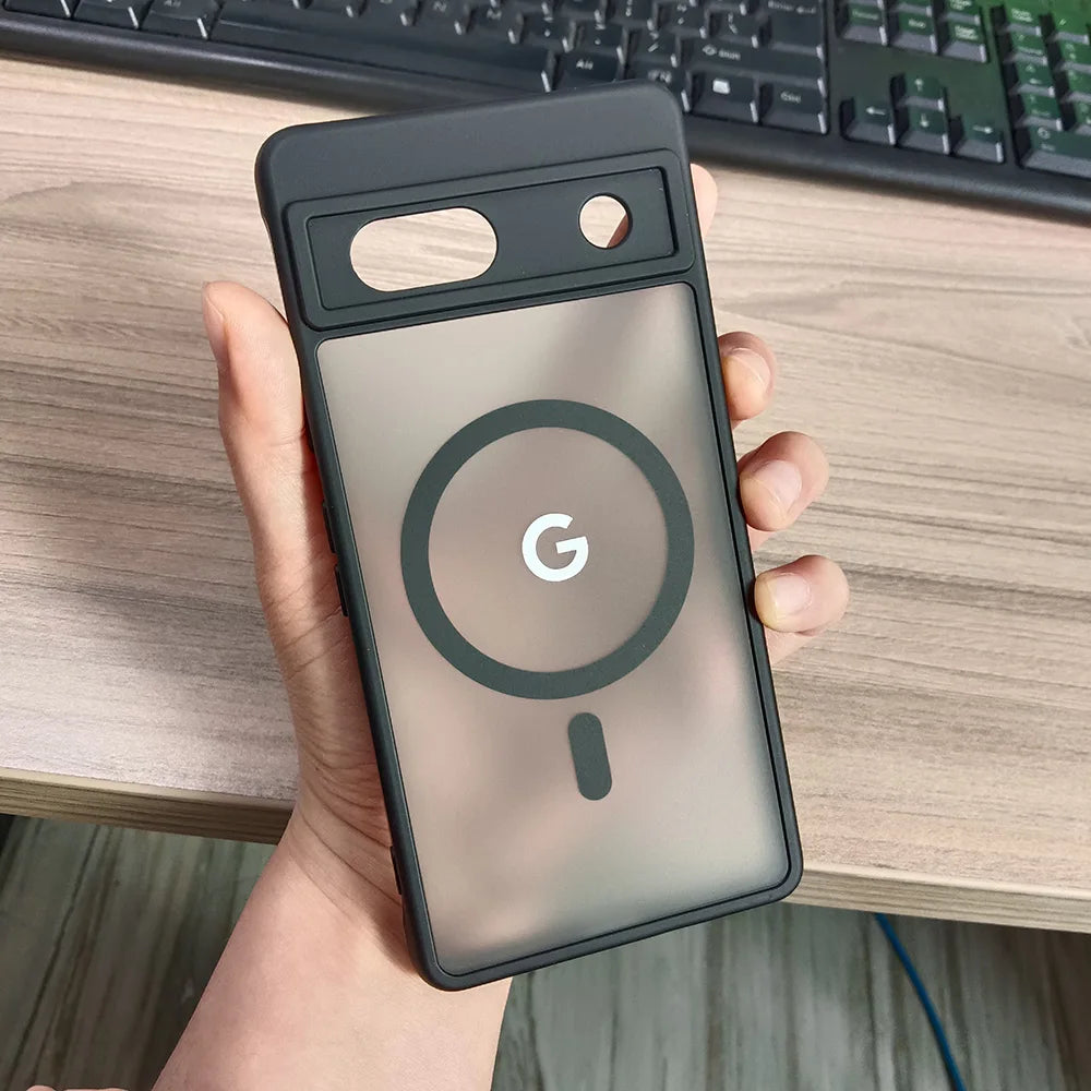 Google Pixel 6 / 6A / 6 Pro / 7 / 7A / 7 Pro / 8 / 8A / 8 Pro / 9 / 9A / 9 Pro / 9 Pro XL / 10 / 10 Pro / 10 Pro XL Case | Transparent TPU + PC Magnetic Wireless Charging Anti-Fall Half-Wrapped Cover