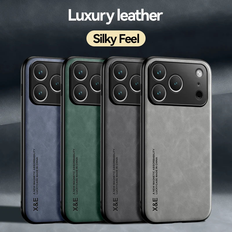 Luxury Sheepskin Leather Phone Case for iPhone 11–17 Series | Matte Half-Wrapped Magnetic Protection Cover