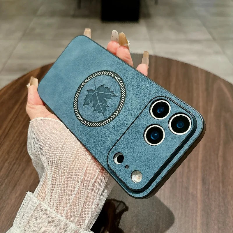 Classic Leather Case for iPhone 11–17 Series | MagSafe Compatible Wireless Charging Magnetic Cover