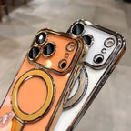 Luxury Transparent Plating Magnetic Case for iPhone 11–17 Series | MagSafe Compatible Ring Stand Cover