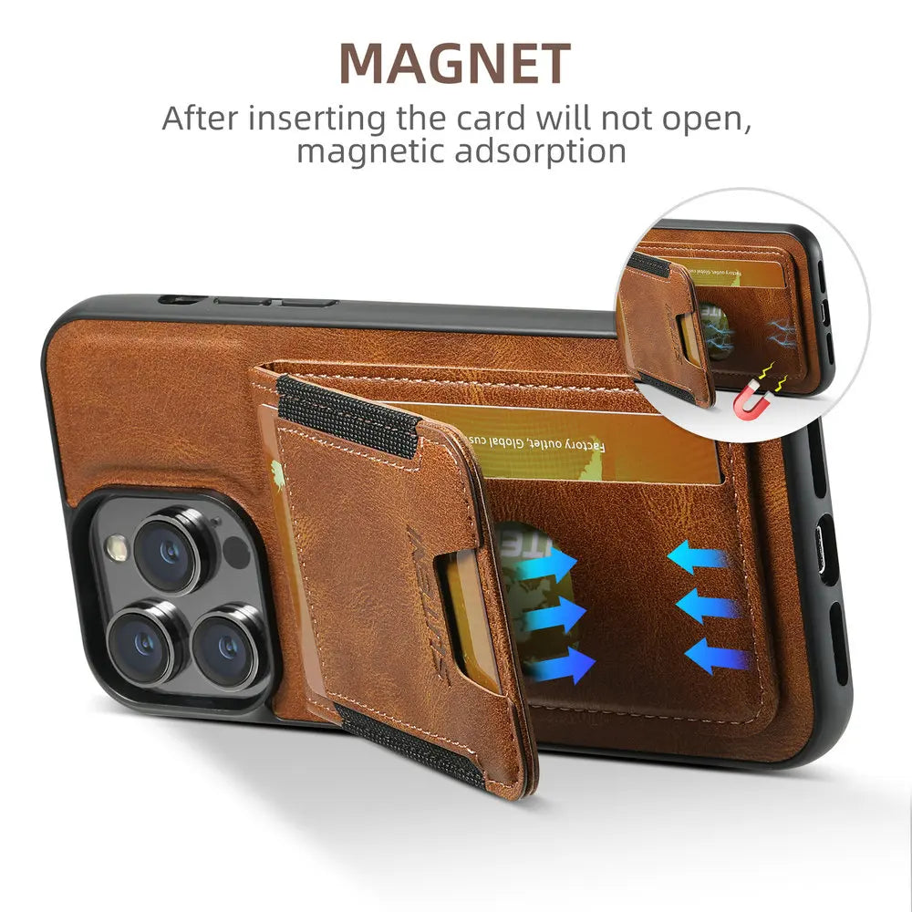 Magnetic Flip Wallet Phone Case with Card & Cash Slots | Kickstand & Shockproof for iPhone 16 Series