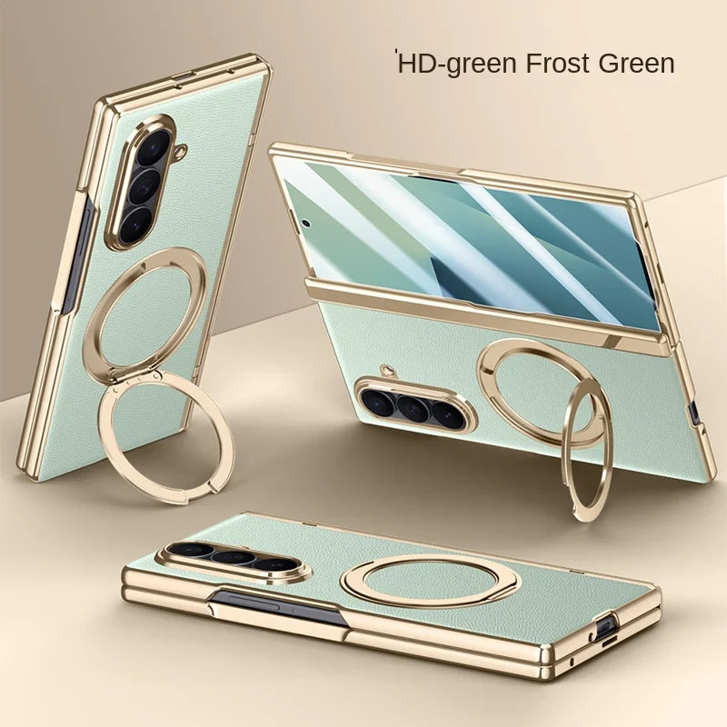 Luxury PU Leather Case for Samsung Galaxy Z Fold 7 | Ring Stand & Magnetic Wireless Charging