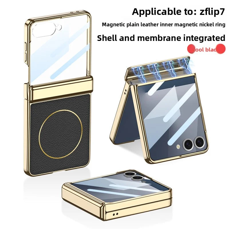 Samsung Galaxy Z Flip 7 Case | Luxury PU Leather Magnetic Full-Coverage Protective Back Cover