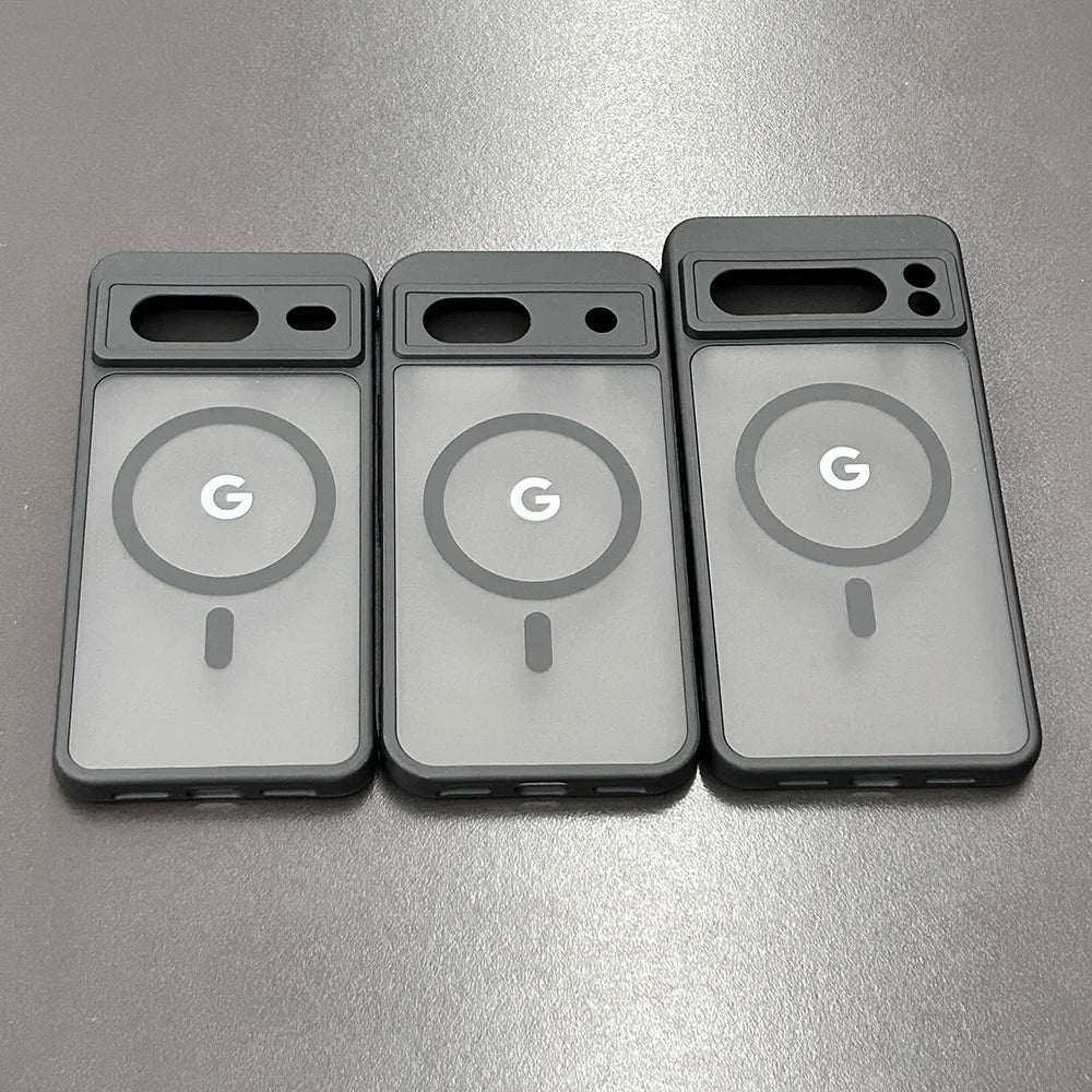 Google Pixel 6 / 6A / 6 Pro / 7 / 7A / 7 Pro / 8 / 8A / 8 Pro / 9 / 9A / 9 Pro / 9 Pro XL / 10 / 10 Pro / 10 Pro XL Case | Transparent TPU + PC Magnetic Wireless Charging Anti-Fall Half-Wrapped Cover