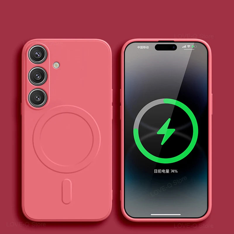 Magnetic Liquid Silicone Half-Wrapped Case for Samsung Galaxy S23-S25 | Wireless Charging Soft TPU Cover