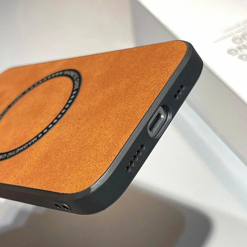 Luxury Sheepskin Magnetic Case for iPhone 11–17 Series | MagSafe Compatible Wireless Charger Cover