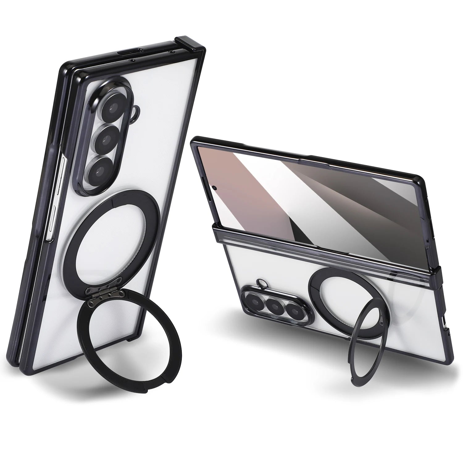 Magnetic Full-Coverage Case with Ring Stand for Samsung Galaxy Z Fold 7 | Hard Transparent Protective Cover