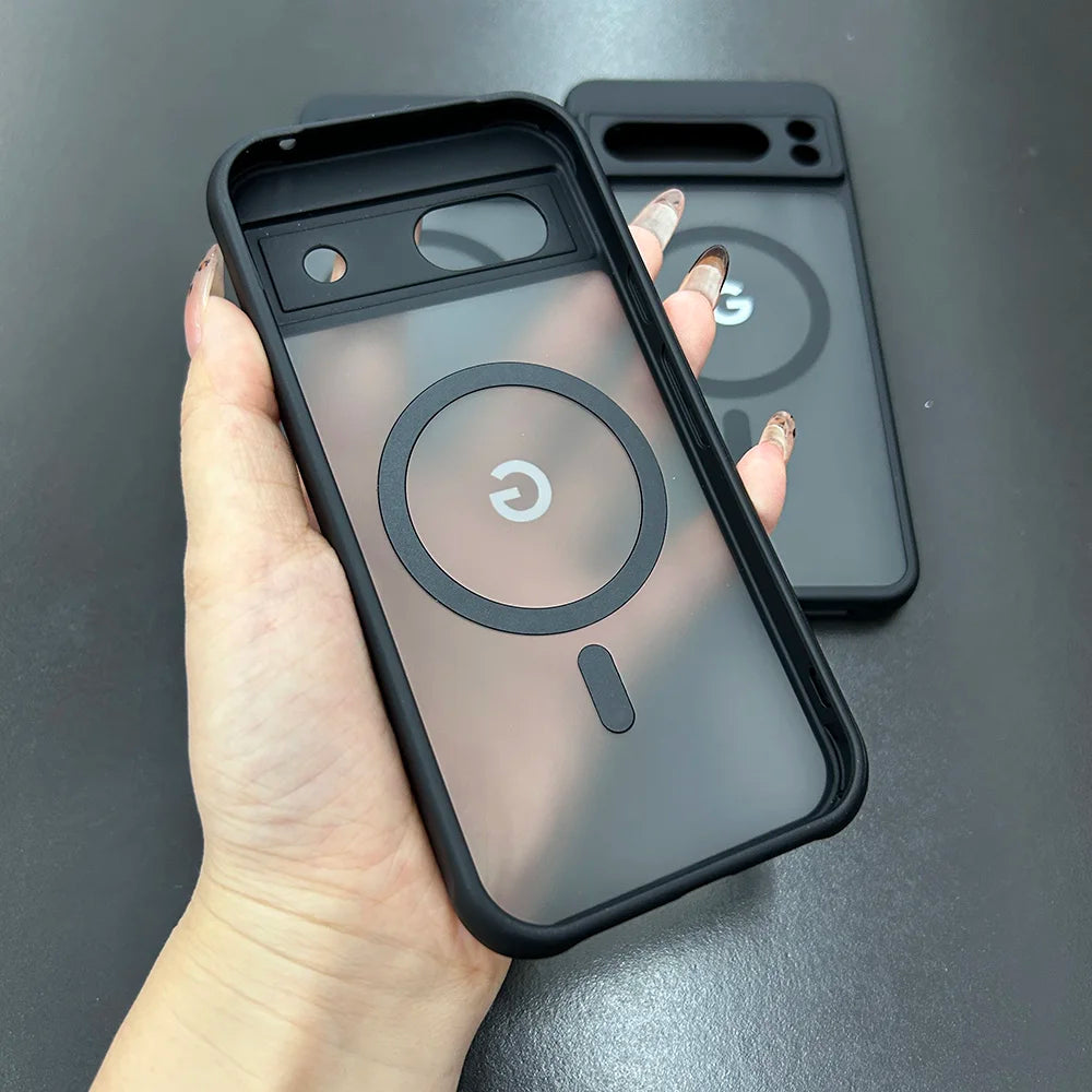 Google Pixel 6 / 6A / 6 Pro / 7 / 7A / 7 Pro / 8 / 8A / 8 Pro / 9 / 9A / 9 Pro / 9 Pro XL / 10 / 10 Pro / 10 Pro XL Case | Transparent TPU + PC Magnetic Wireless Charging Anti-Fall Half-Wrapped Cover