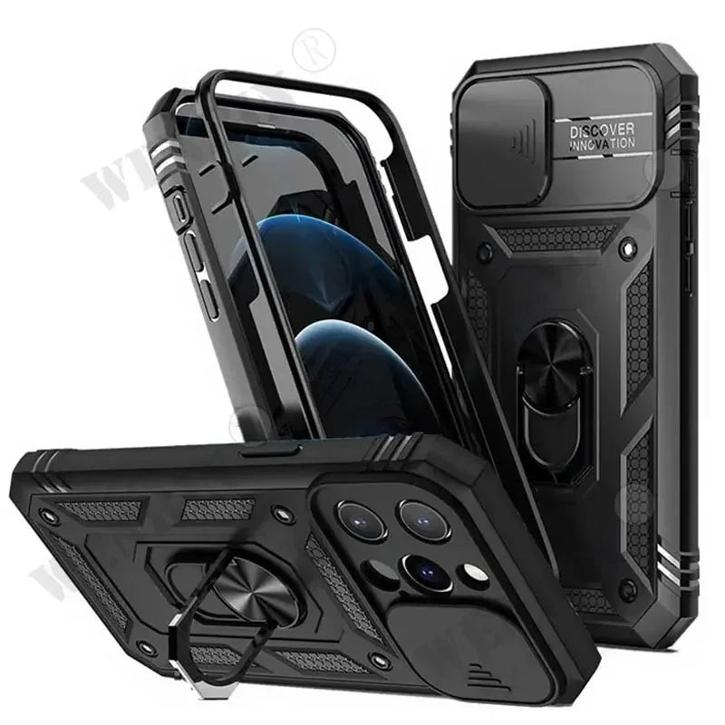 Full-Coverage iPhone Ring Case with Sliding Camera Cover & Kickstand | Anti-Scratch & Card Slot