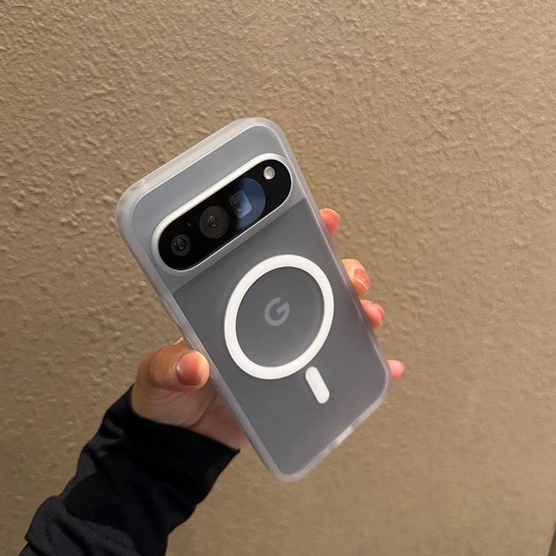 Google Pixel 9A / 9 Pro XL / 10 / 10 Pro Case | Transparent Magnetic MagSafe Wireless Charging Slim Matte Cover with Stand Holder