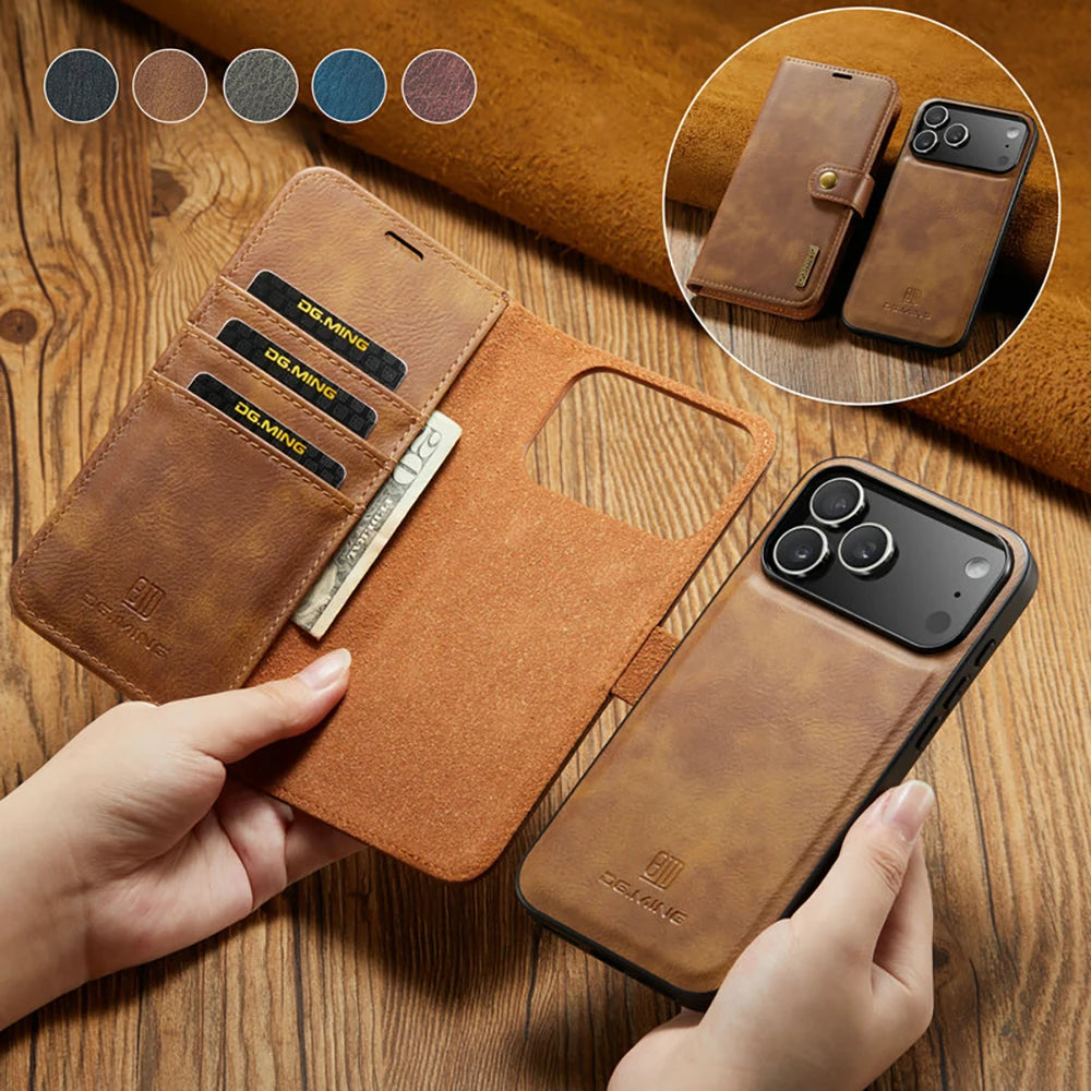 Retro Luxury Magnetic Flip Wallet iPhone Case | Card Slot, Kickstand & Shockproof