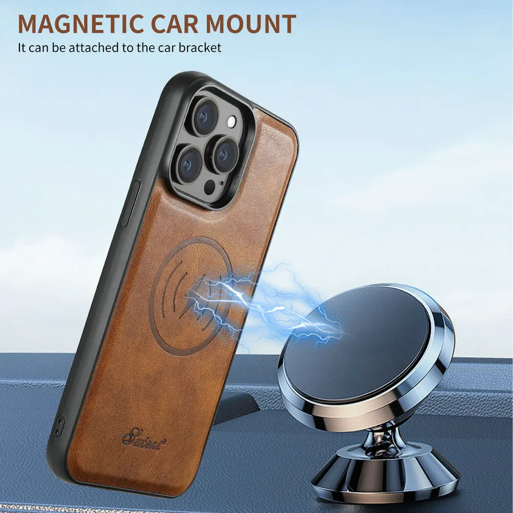 2-in-1 Detachable Magnetic Leather Wallet Case | Shockproof & Wireless Charging Compatible for iPhone