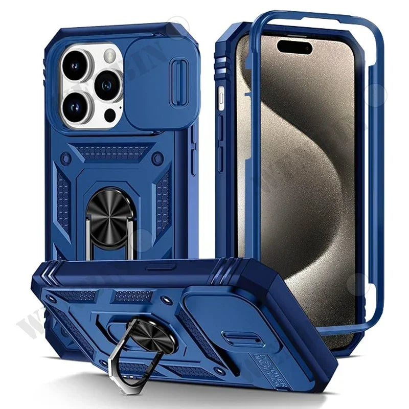 Full-Coverage iPhone Case with Ring & Kickstand | Anti-Fingerprint & Dustproof Protection