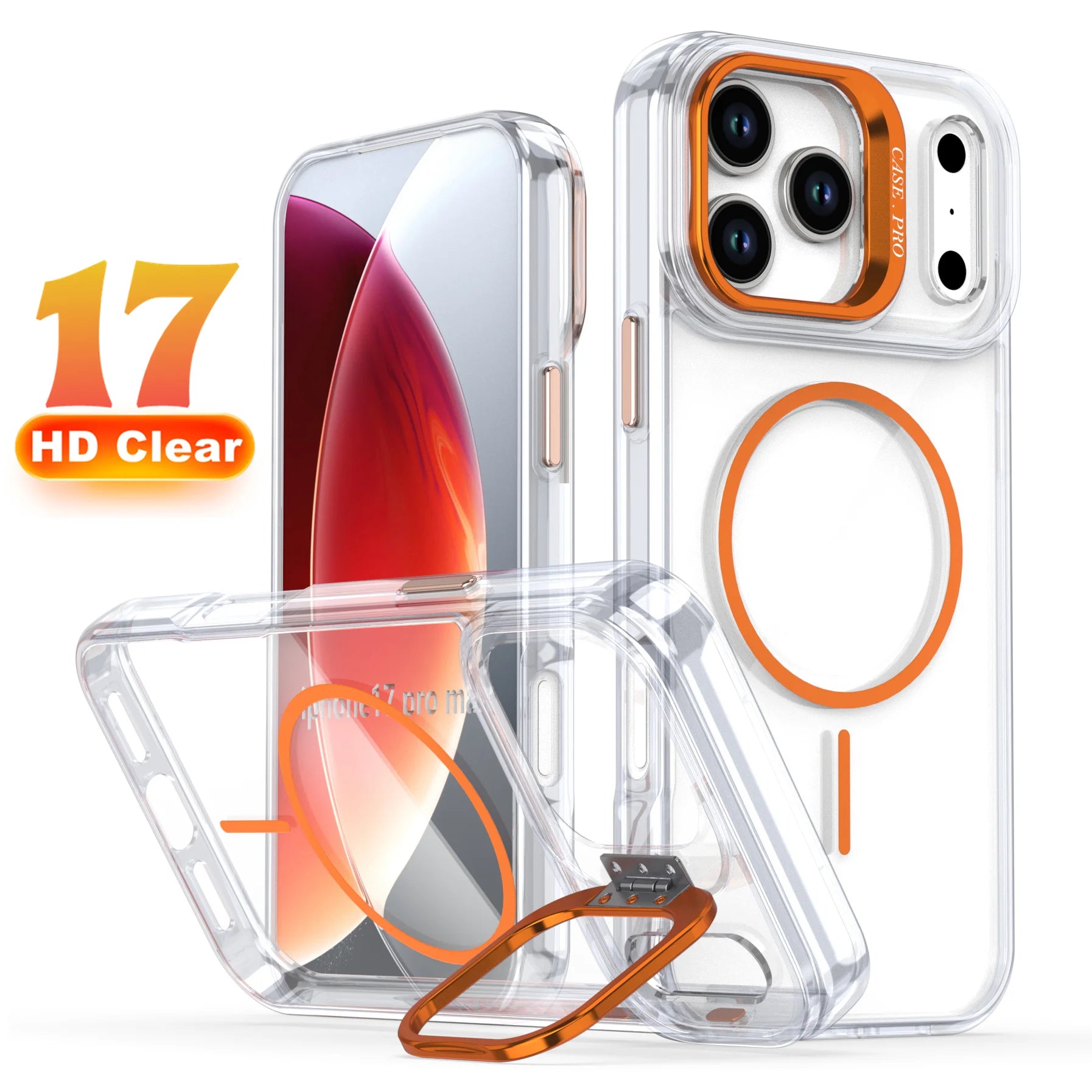 Transparent iPhone Case with Camera Protector & Metal Holder | MagSafe Compatible
