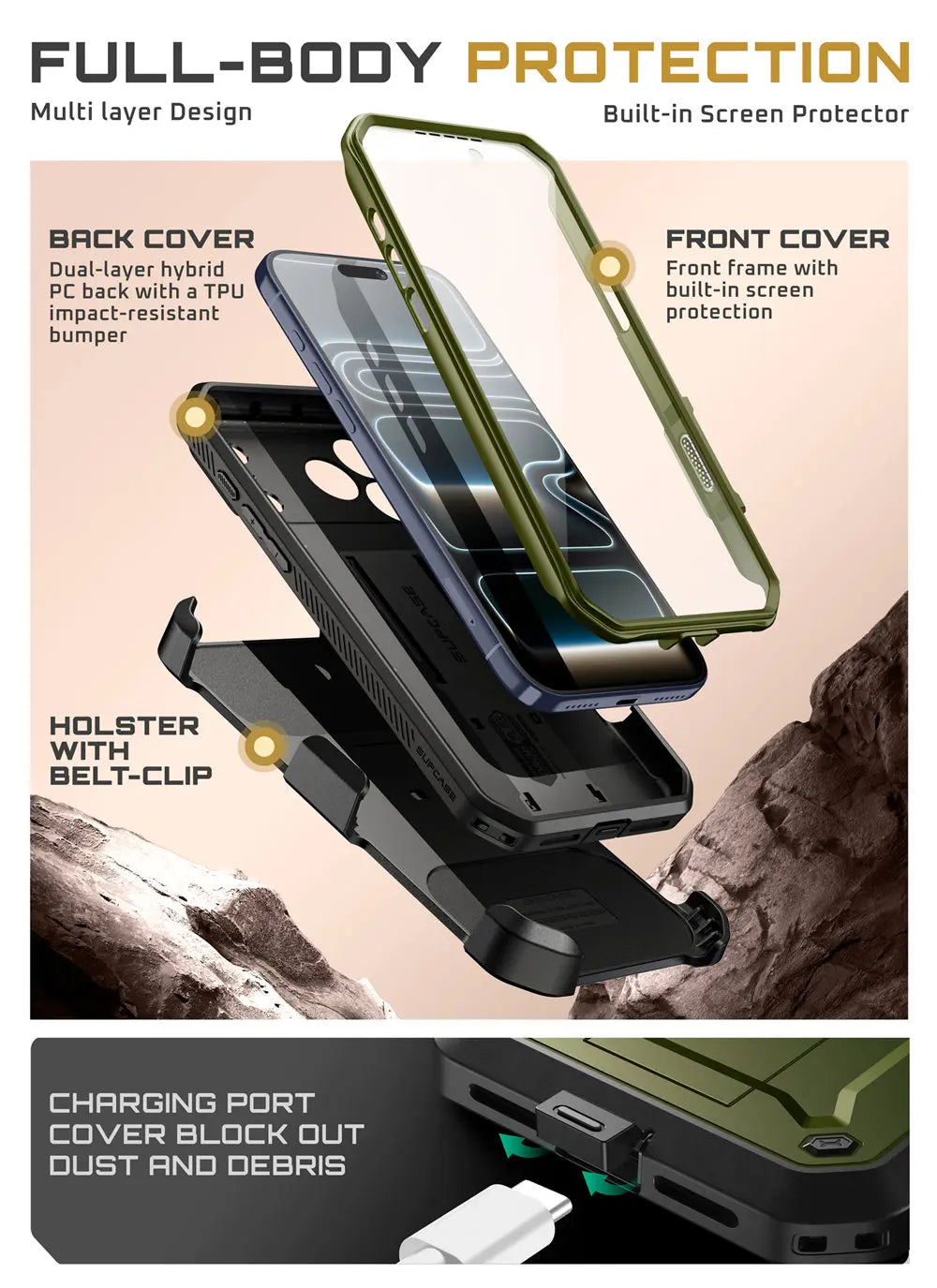 Rugged SUPCASE Full-Coverage iPhone 17 Pro Case | Shockproof with Holster & Kickstand