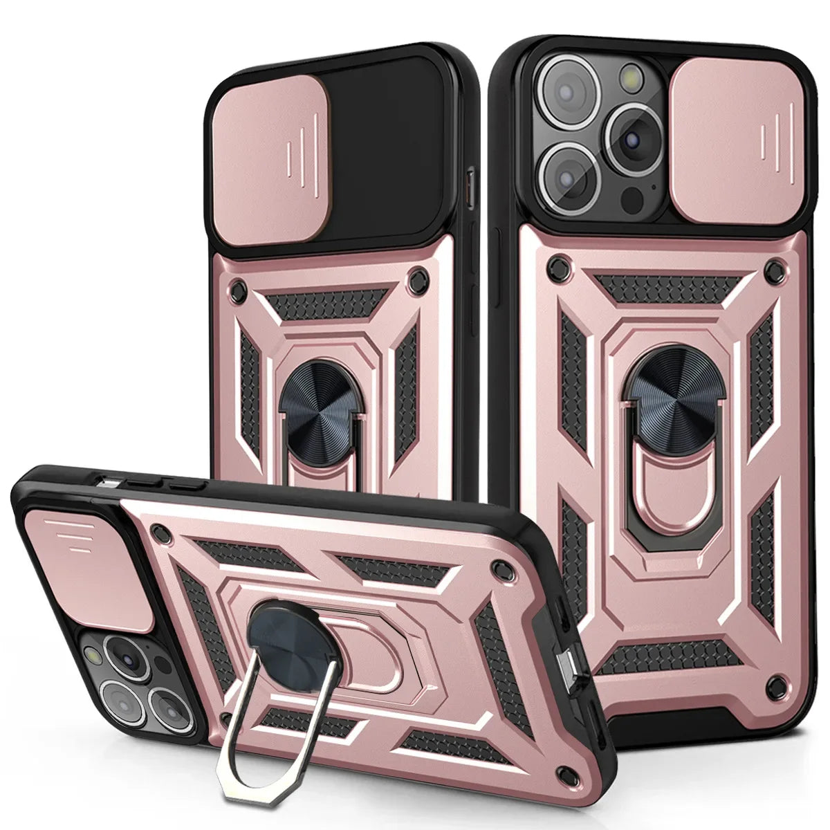 Magnetic Dual-Layer Phone Case with Ring & Kickstand | Anti-Scratch & Dustproof for iPhone