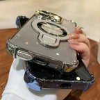 Luxury Plating Transparent Magnetic Case for iPhone 11–17 Series | MagSafe Compatible Ring Holder Cover