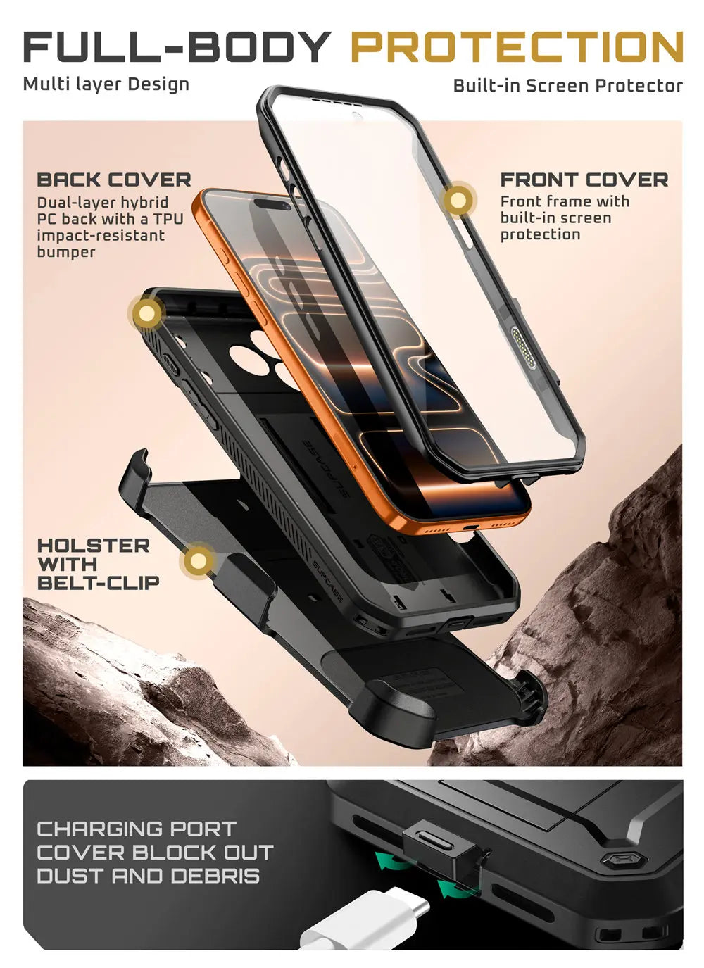 Rugged SUPCASE Full-Coverage iPhone 17 Pro Case | Shockproof with Holster & Kickstand